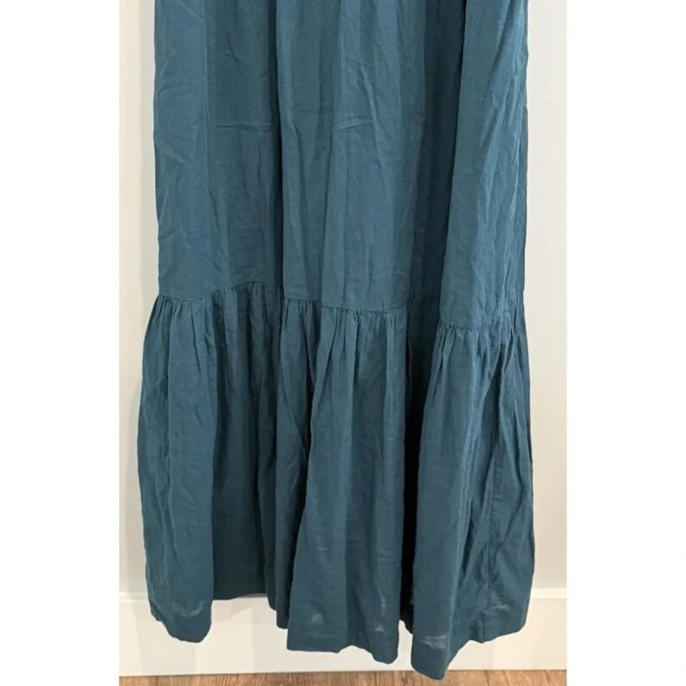 Abercrombie & Fitch Tiered Maxi Dress M Blue Poplin Sundress Pockets 100% Cotton